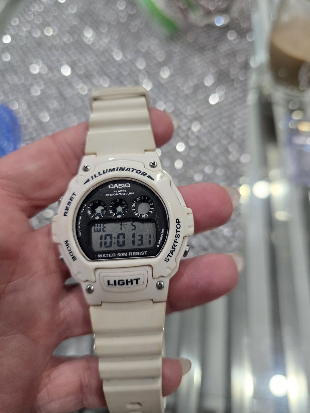 Casio Illuminator Digital Watch in Cream and Black